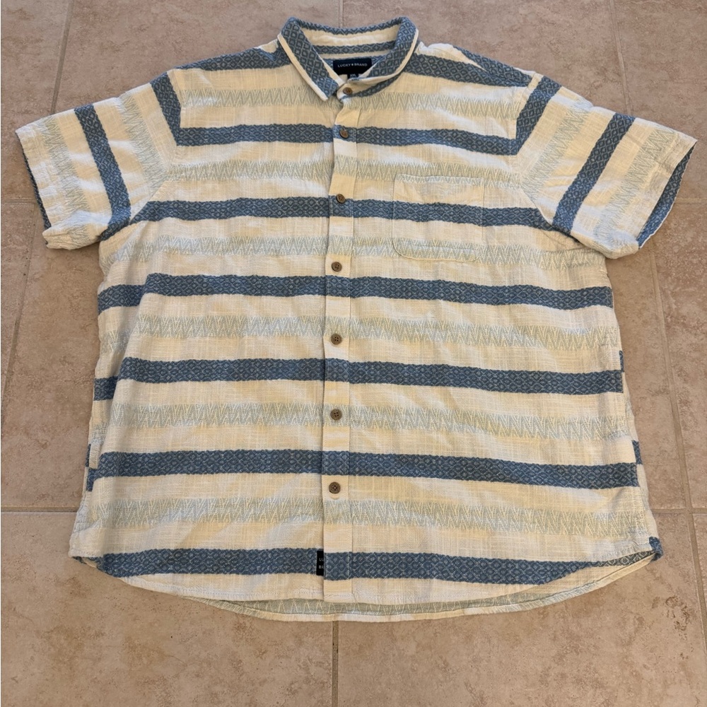 Lucky Brand Blue and Cream Striped Casual Shirt